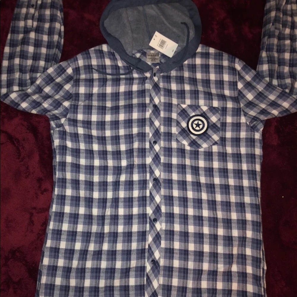 Marvel Captain America Hooded Longsleeve Button Up